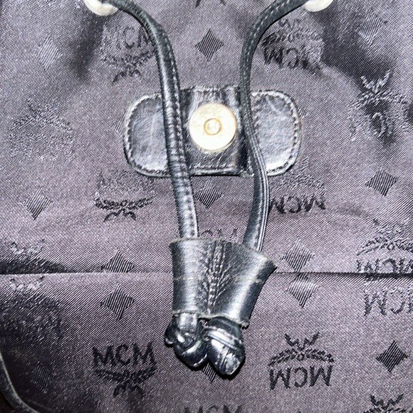 MCM Vintage Black and Gold Hardware Jacquard Classic Drawstring Nylon Backpack - Picture 9 of 11